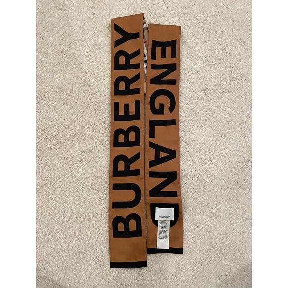 vintage check and logo print silk skinny scarf